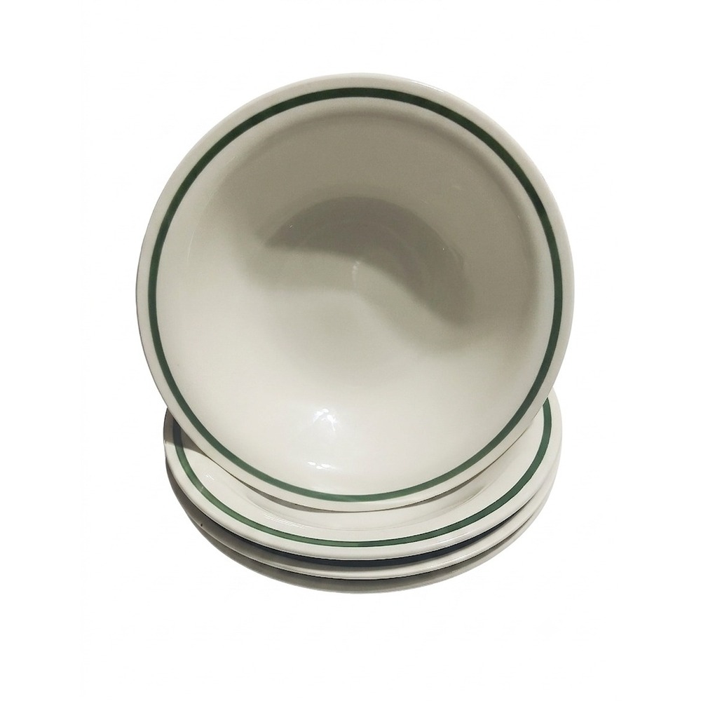 Mount Clemens Pottery Cream Green Band Soup Cereal Bowls Dinerware Set of 4